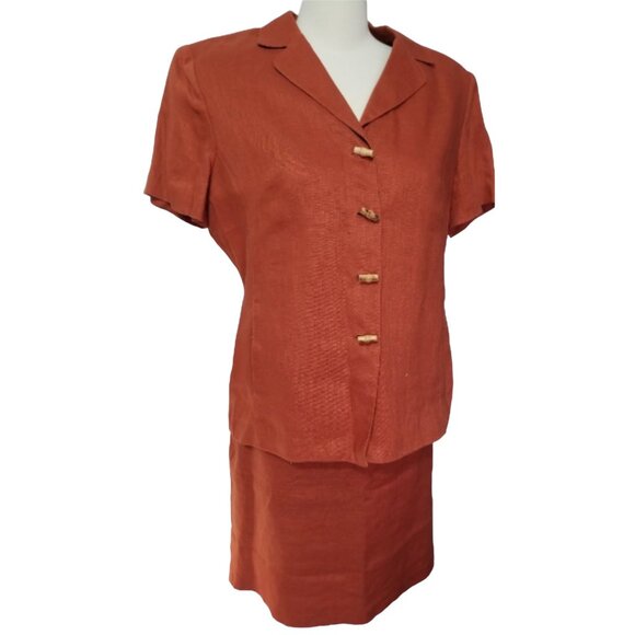 Plaza South Linen Vintage Skirt Set Sz 14 Petite by Plaza South Petite Burnt Ora - Picture 8 of 11